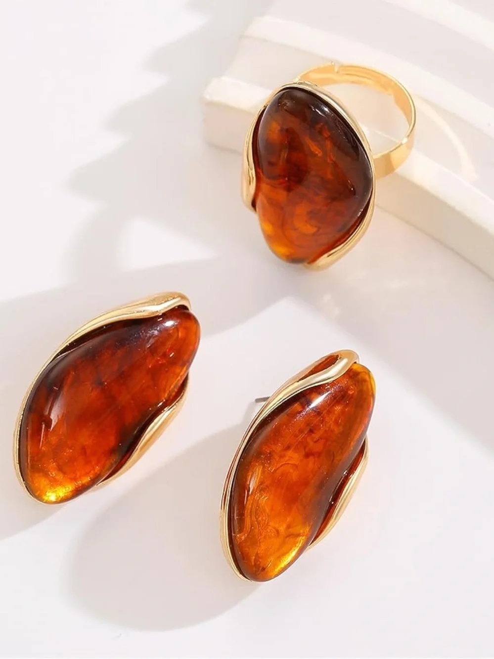 Golden Ember Couture Abstract Statement Jewelry Set